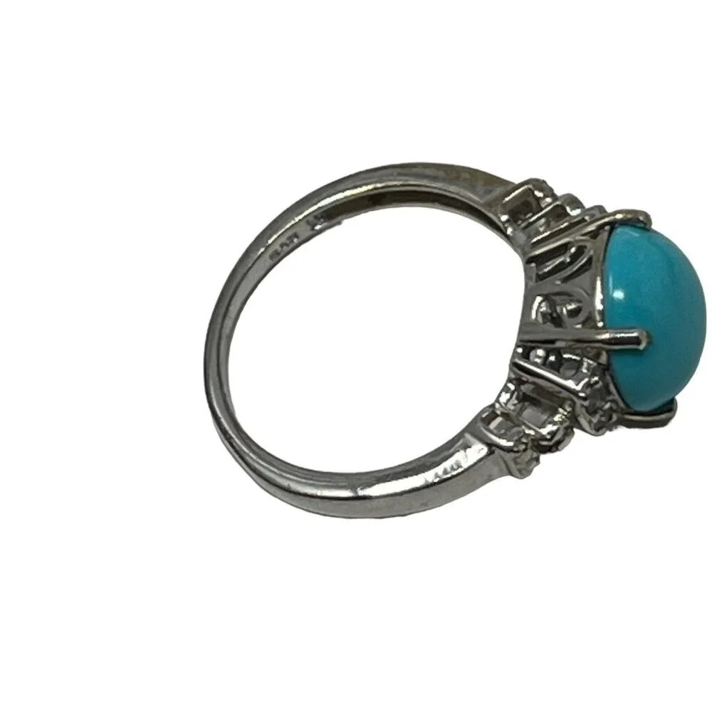 Womens Sterling Silver Ring‎ Faux Turquoise Clear Stone Accents 925